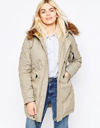 Парка цвета хаки с меховой отделкой на капюшоне Alpha Industries Explorer - Белый