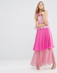 Многослойное платье макси в стиле колор блок с цветами ASOS - Розовый