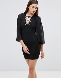 Облегающее платье с накидкой и завязкой TFNC - Черный