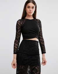 Кроп-топ с кружевными рукавами TFNC - Черный