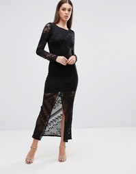 Кружевное платье макси с разрезом спереди TFNC - Черный