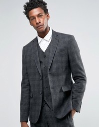 Темно-серый пиджак слим в черную клетку ASOS - Серый