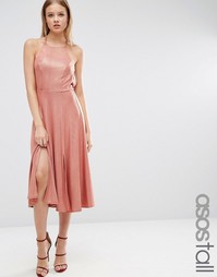 Приталенное платье миди с эффектом металлик и лямками на спине ASOS TALL - Бежевый