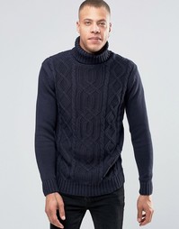 Solid Roll Neck Knit With Cable Detail - Темно-синий !Solid