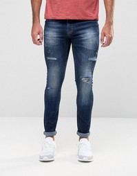 Рваные выбеленные джинсы с напылением Hoxton Denim - Синий
