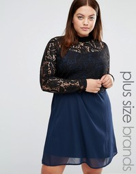 Свободное платье с кружевным топом 2-в-1 с высоким воротом Junarose - Мульти