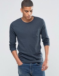 Меланжевый лонгслив с карманом Selected Homme - Синий