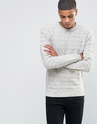 Фактурный джемпер в полоску с круглым вырезом Selected Homme - Бежевый