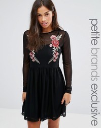 Короткое приталенное платье с цветочной вышивкой Glamorous Petite - Черный