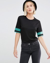 Футболка с рукавами в полоску Weekday - Черный