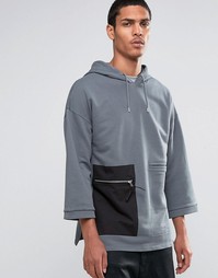 Удлиненное худи с карманом на молнии ASOS - Серый