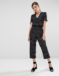 Комбинируемые укороченные брюки с однотонным цветочным принтом Fashion Union - Мульти