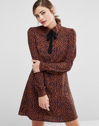 Платье-рубашка с животным принтом и ленточной завязкой у горловины Fashion Union - Мульти