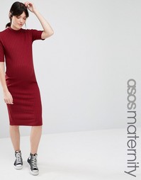 Облегающее платье миди для беременных в рубчик ASOS Maternity - Красный