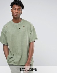 Окрашенная рваная oversize‑футболка Reclaimed Vintage - Зеленый