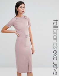 Платье-футляр с разрезом спереди и ремнем Alter Tall - Розовый