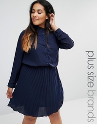 Короткое приталенное платье с плиссированной юбкой Praslin Plus - Темно-синий