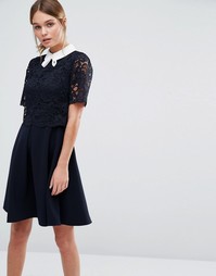 Двухслойное платье с кружевом Ted Baker Dixxy - Темно-синий