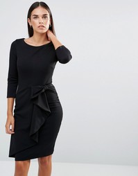 Платье миди с рукавом 3/4 и каскадной баской City Goddess - Черный
