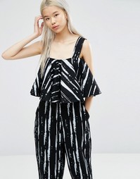 Полосатый джинсовый топ с оборкой ASOS WHITE - Мульти