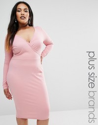 Платье в рубчик с запахом Club L Plus - Розовый