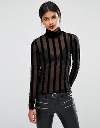 Топ в полоску с высоким воротом Y.A.S - Черный