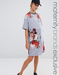 Bluebelle Maternity Floral Printed Shift Dress With Rib Trim - Мульти