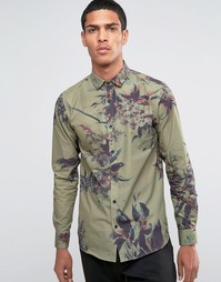 Зауженная рубашка с цветочным принтом Selected Homme - Зеленый