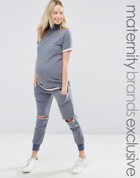 Джоггеры для беременных с дырками на коленях Bluebelle Maternity - Синий