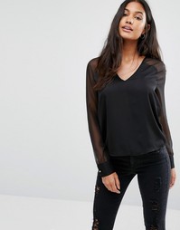 Блузка с V‑образным вырезом и прозрачными рукавами Supertrash Bouchra - Черный