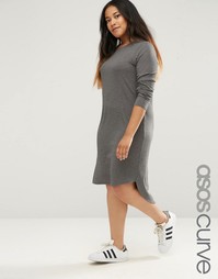 Свободное платье в рубчик с асимметричным краем ASOS CURVE - Серый