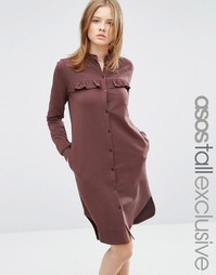 Трикотажное платье миди с рюшами ASOS TALL - Коричневый