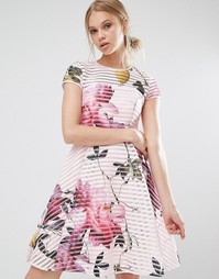 Пышное платье с сетчатой отделкой Ted Baker - Розовый