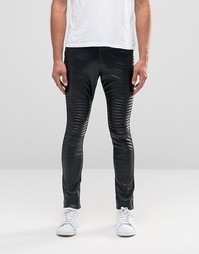 Байкерские джинсы из искусственной кожи Liquor & Poker - Черный