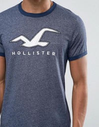 Темно-синяя футболка узкого кроя с принтом логотипа Hollister - Темно-синий