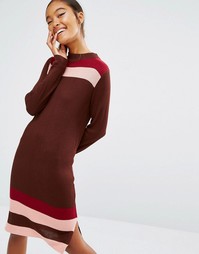 Вязаное платье в стиле колор блок с полосками First &amp; I - Фиолетовый