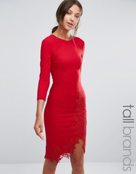 Облегающее платье с длинными рукавами и кружевной аппликацией Little Mistress Tall - Красный