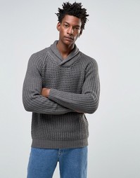 Вязаный джемпер с шалевым воротником Selected - Серый