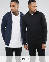 2 легких худи через голову и на молнии (черный/темно-синий) ASOS - СКИДКА 15 - Мульти
