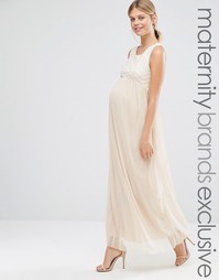 Платье макси для беременных без рукавов с отделкой Queen Bee - Бежевый