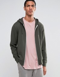 Худи цвета хаки на молнии ASOS - Зеленый