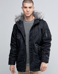 Парка с опушкой из искусственного меха на капюшоне Selected Homme - Черный