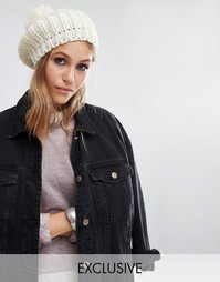 Берет крупной вязки с помпоном Reclaimed Vintage - Stone
