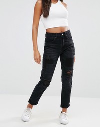 Джинсы с рваной отделкой и заплатками Boohoo - Черный