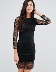 Облегающее кружевное платье с длинными рукавами Lipstick Boutique - Черный