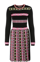 Приталенное мини-платье с контрастным принтом и плиссированной юбкой Emilio Pucci