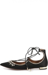 Текстильные балетки с кристаллами Aquazzura
