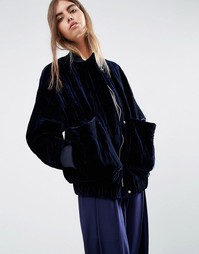 Бархатная стеганая куртка-пилот ASOS WHITE - Темно-синий