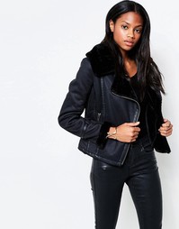 Куртка из полиуретана с искусственным меховым воротником Barneys Originals - Черный