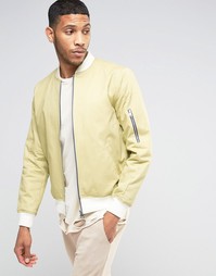 Кремовая куртка-пилот с молниями на рукавах и отделкой в рубчик ASOS - Stone
